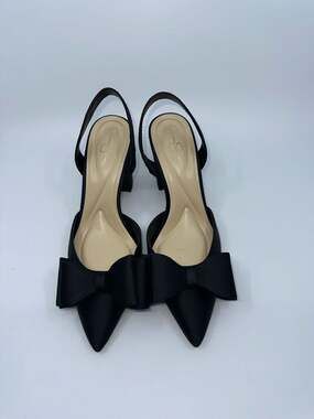 Jessica Simpson Naomia Satin Bow Pointed Toe Slingback Block Heels